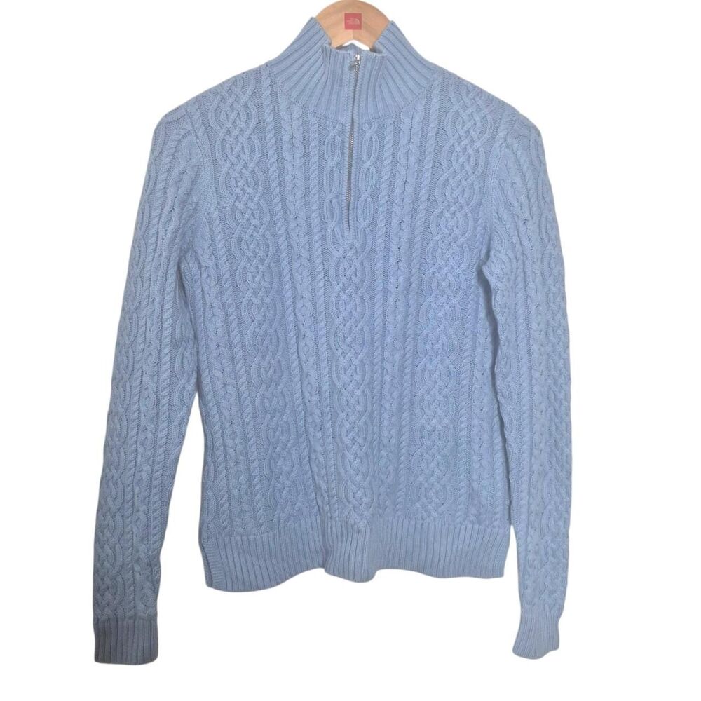 Talbots Light Blue Cable Knit Quarter Zip Sweater Size XS NEW